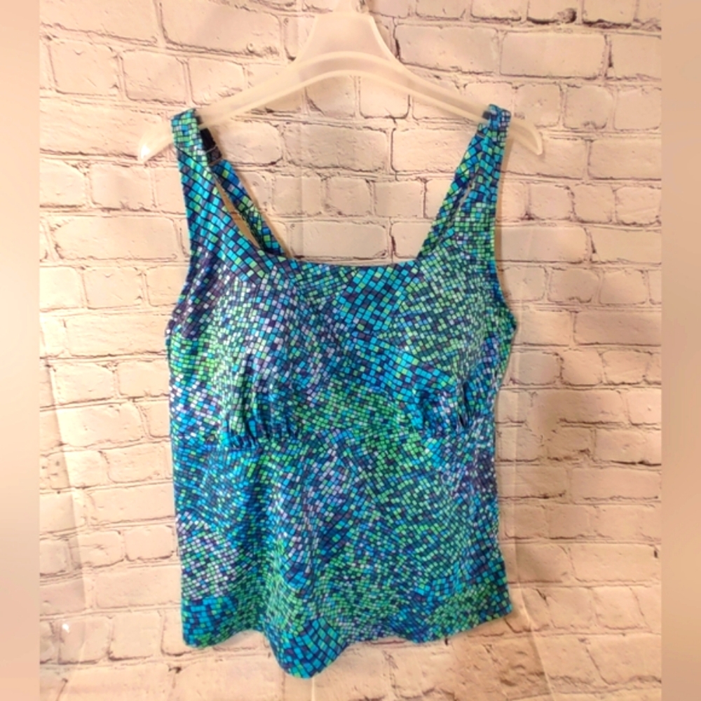 Lands' End Square Neck Tankini Mosaic Print Tankini Swim Top 22W Underwire Swim